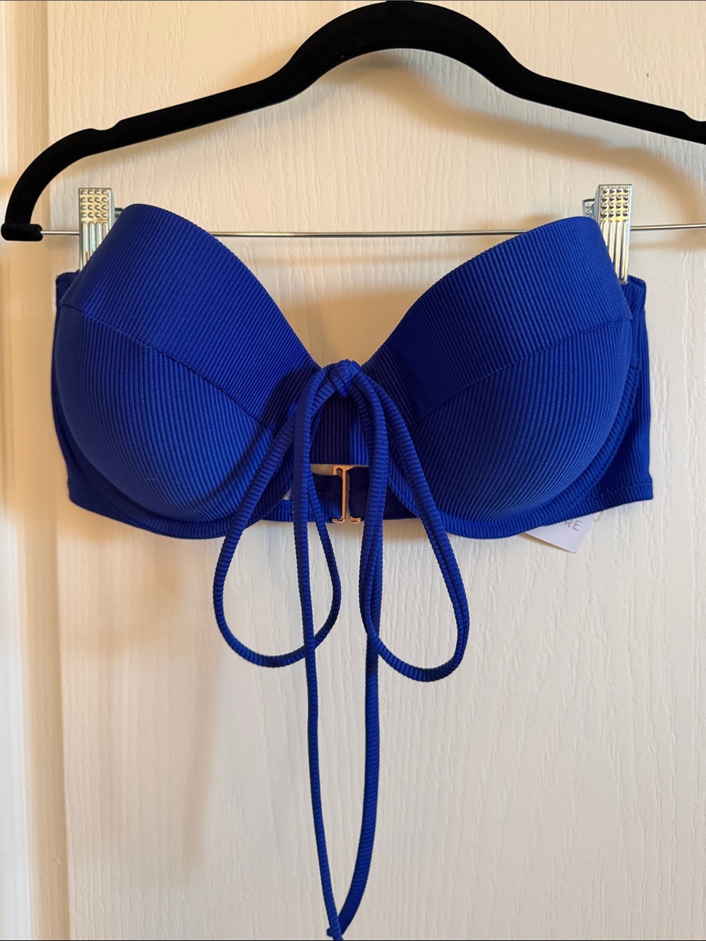 Ribbed Strapless Bikini Top in Cobalt Blue